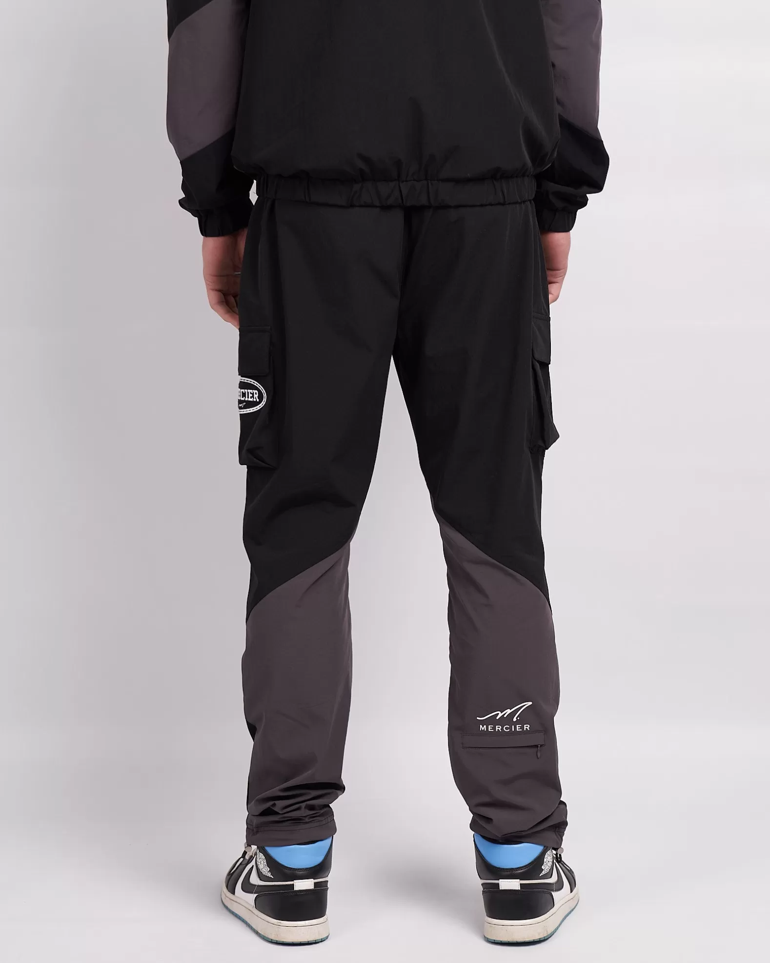 black_grey_mono_badge_panelled_cargos_2.webp Shop Mercier Black Grey Mono Badge Panelled Cargos