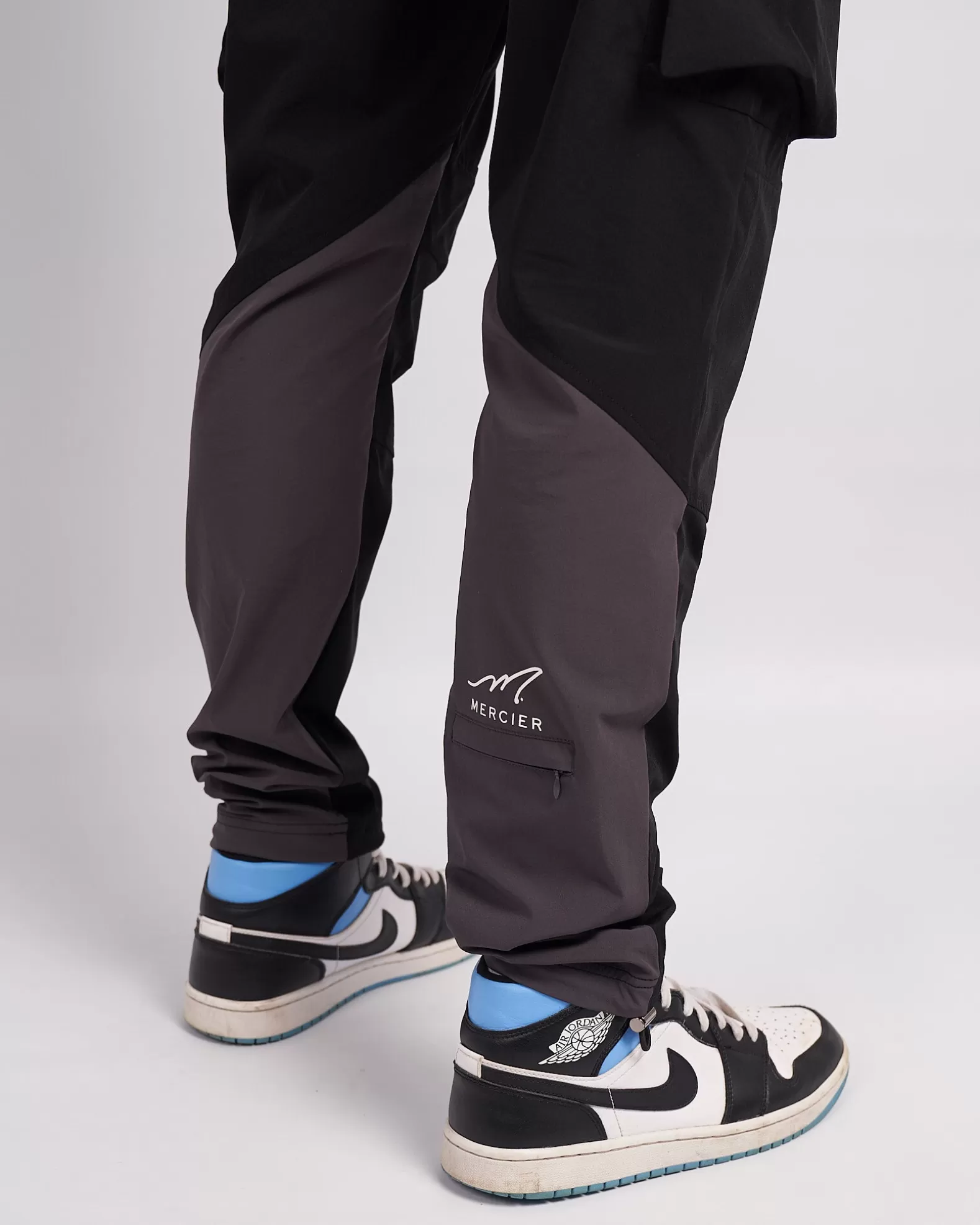 black_grey_mono_badge_panelled_cargos_3.webp Shop Mercier Black Grey Mono Badge Panelled Cargos