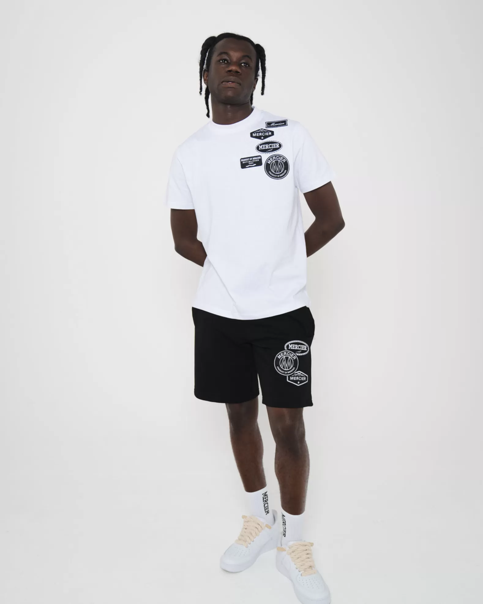 black_white_mono_badge_shorts_2.webp Store Mercier Black White Mono Badge Shorts