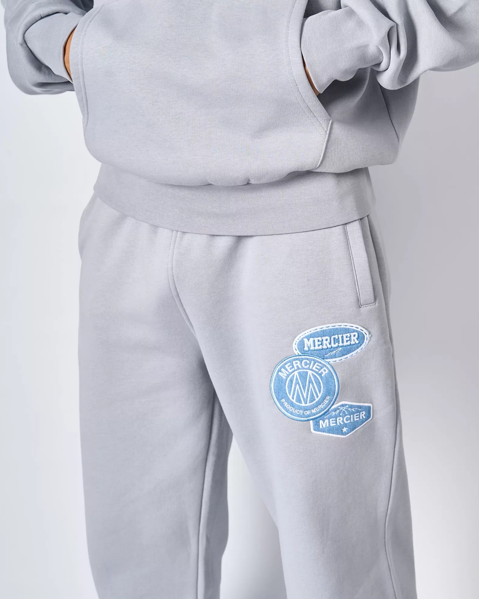 smoke_grey_denim_og_badge_joggers_3.webp Shop Mercier Smoke Grey Denim OG Badge Joggers