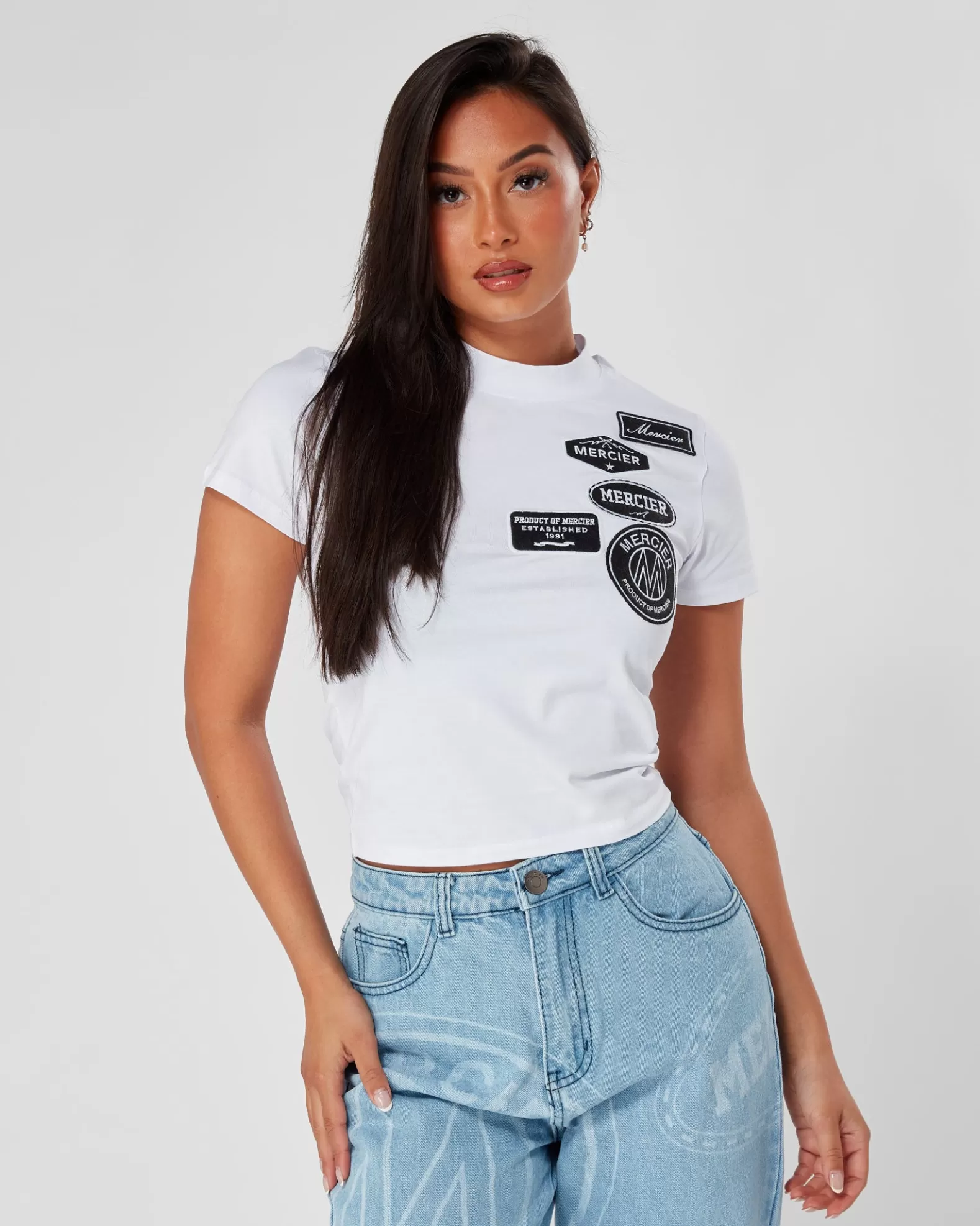 white_womens_mono_fitted_badge_tshirt_2.webp Outlet Mercier White Womens Mono Fitted Badge Tshirt