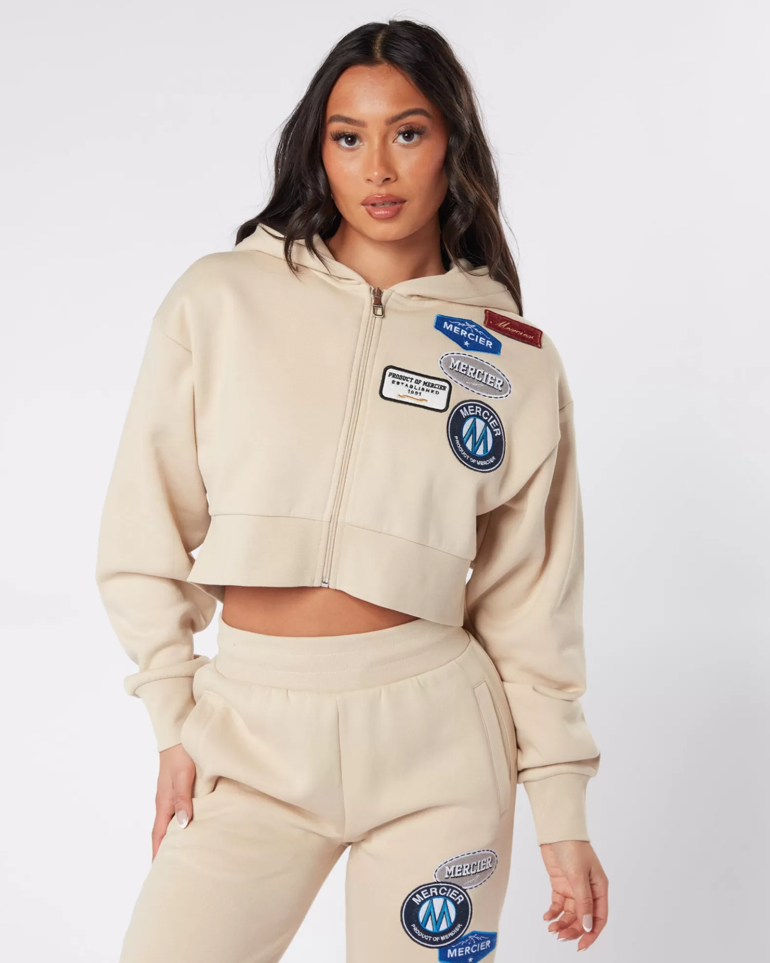 womens_almond_og_badge_cropped_zip_up_2.webp Discount Mercier Womens Almond OG Badge Cropped Zip Up