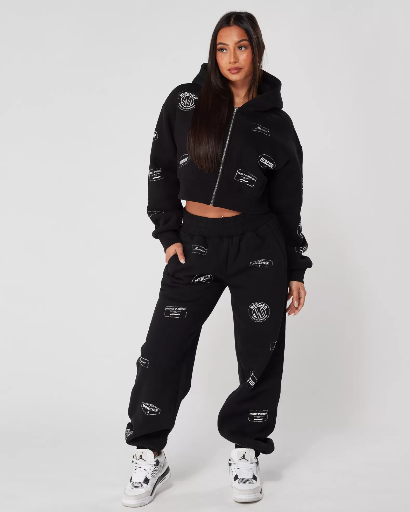womens_black_diamante_badge_joggers_2.webp Shop Mercier Womens Black Diamante Badge Joggers
