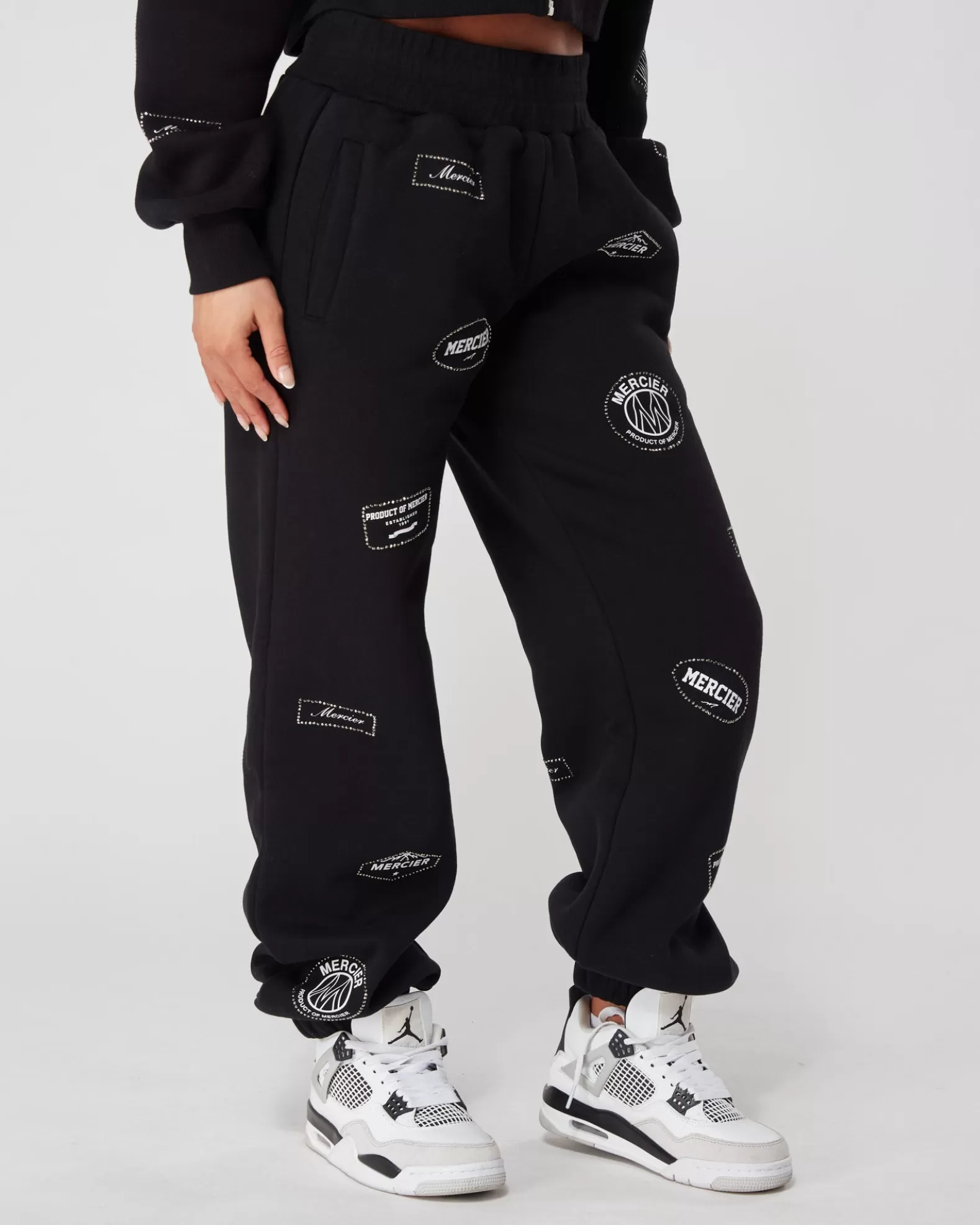 womens_black_diamante_badge_joggers_3.webp Shop Mercier Womens Black Diamante Badge Joggers