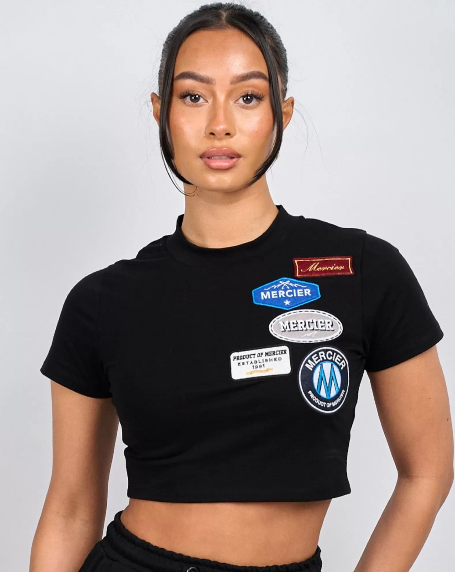womens_black_og_badge_cropped_baby_tshirt_2.webp Sale Mercier Womens Black OG Badge Cropped Baby Tshirt