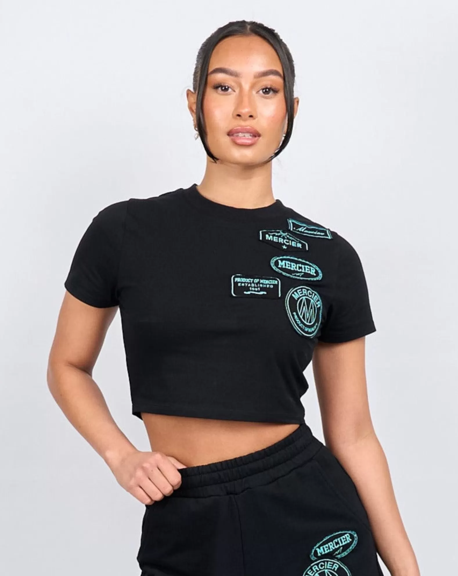 womens_black_tiffany_badge_raw_edge_baby_tshirt_2.webp Clearance Mercier Womens Black Tiffany Badge Raw Edge Baby Tshirt
