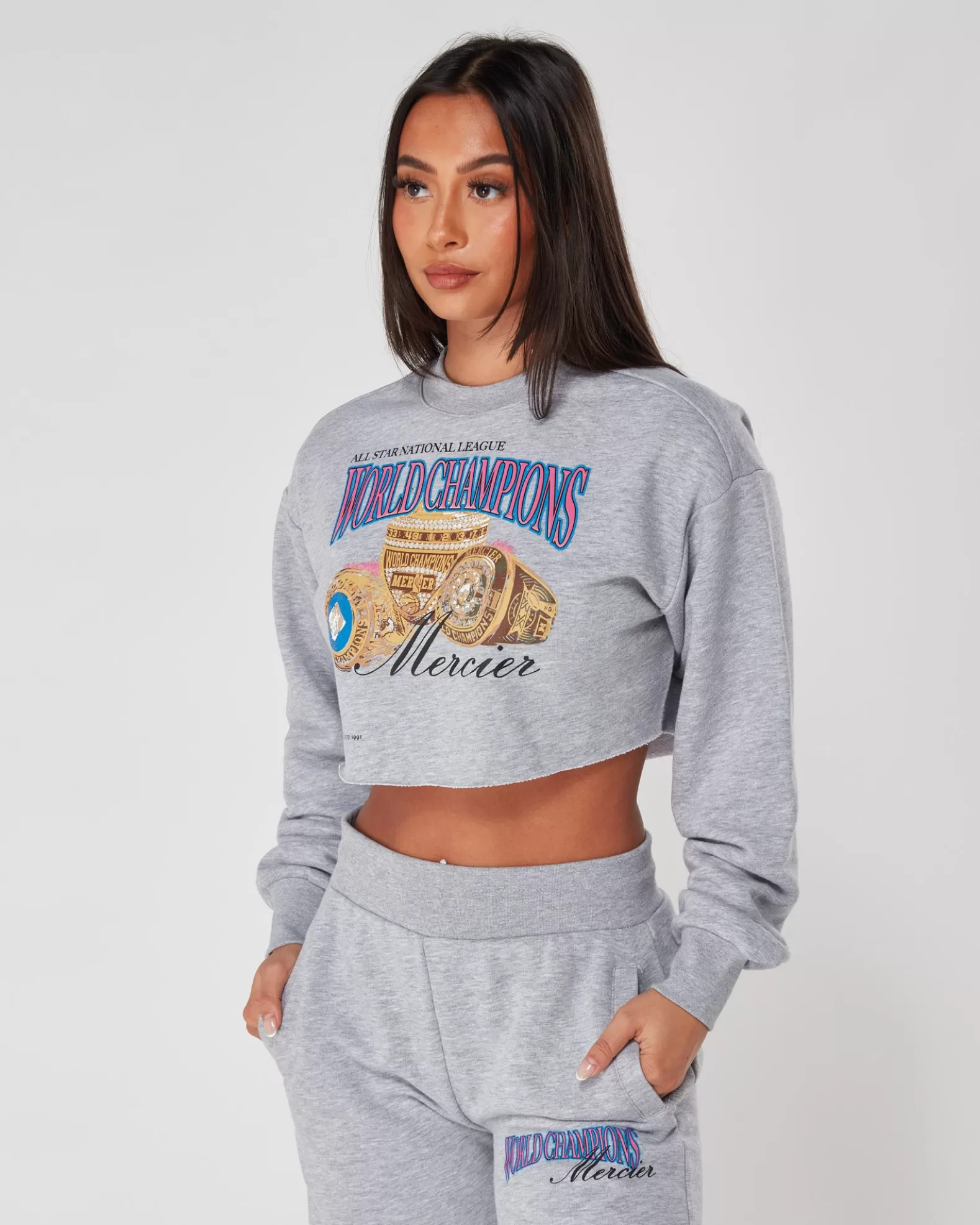 womens_grey_marl_champions_crop_crewneck_4.webp Store Mercier Womens Grey Marl Champions Crop Crewneck