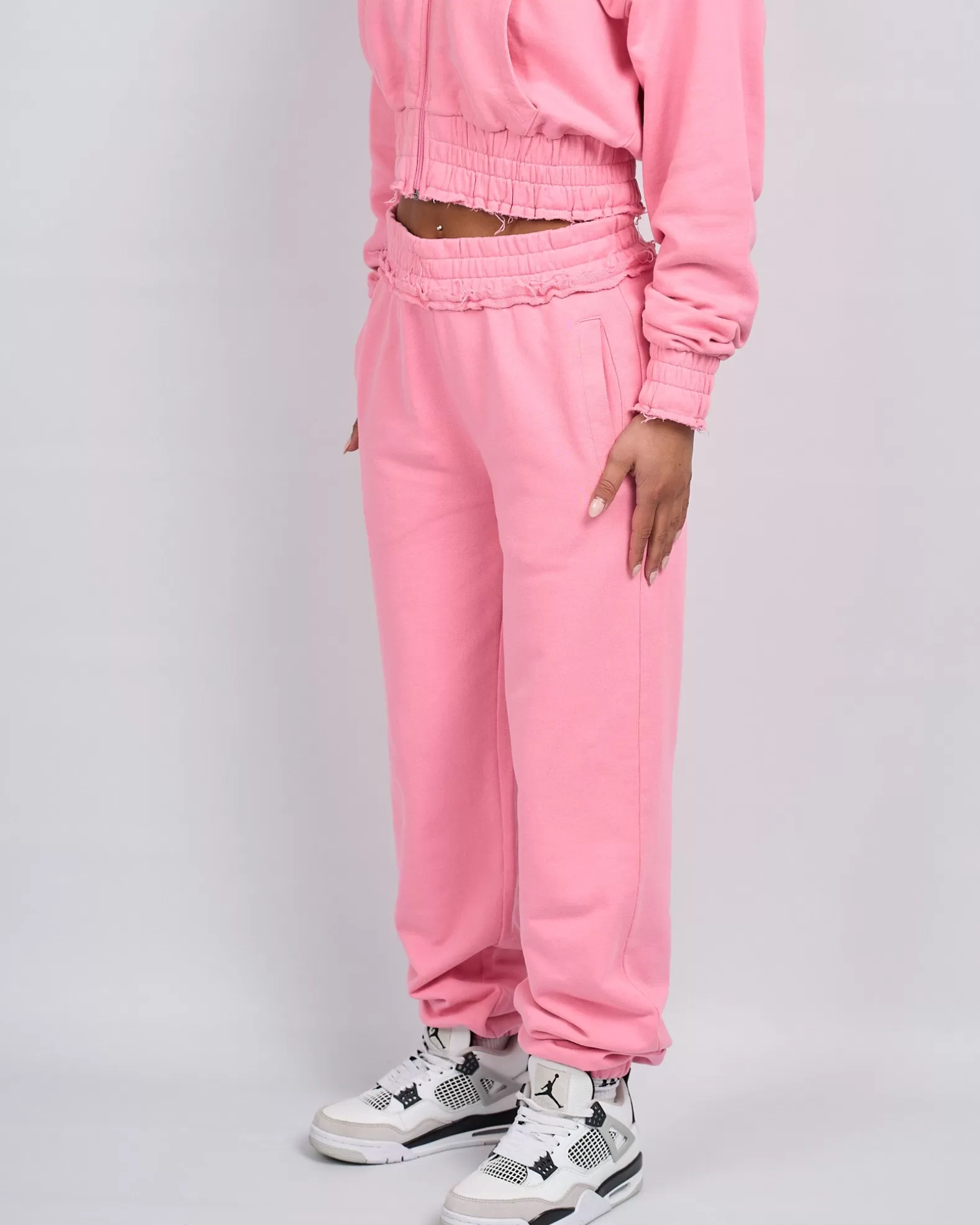womens_pink_distressed_joggers_2.webp Shop Mercier Women's Pink Distressed Joggers