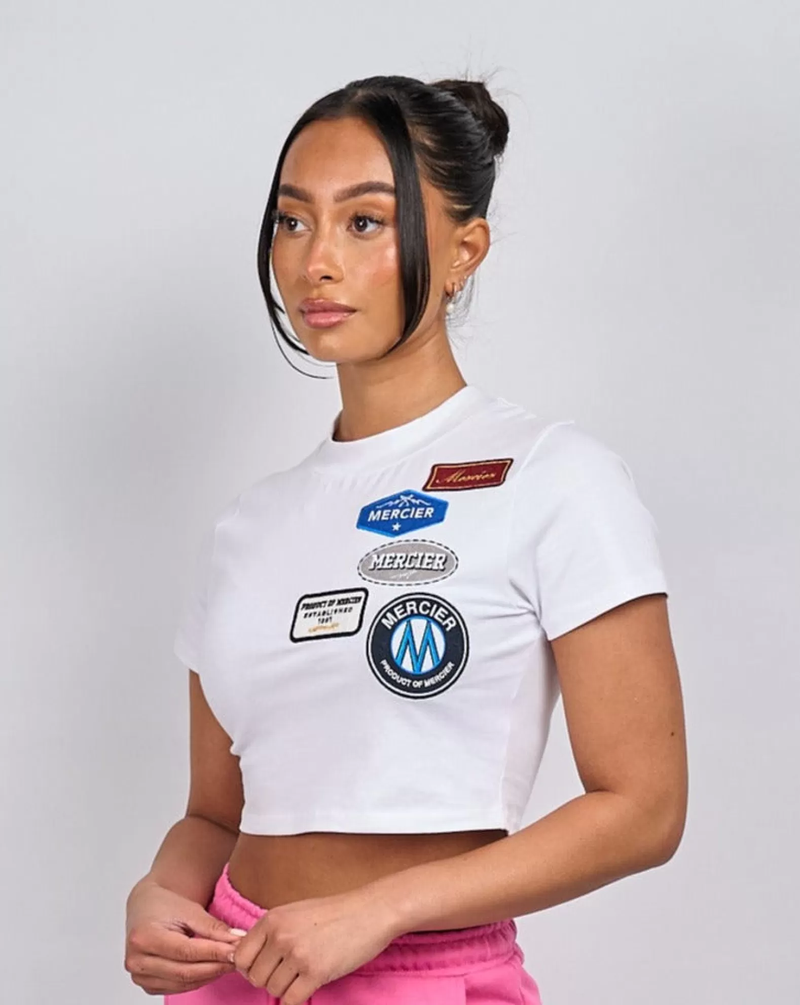 womens_white_og_badge_cropped_baby_tshirt_2.webp Fashion Mercier Womens White OG Badge Cropped Baby Tshirt